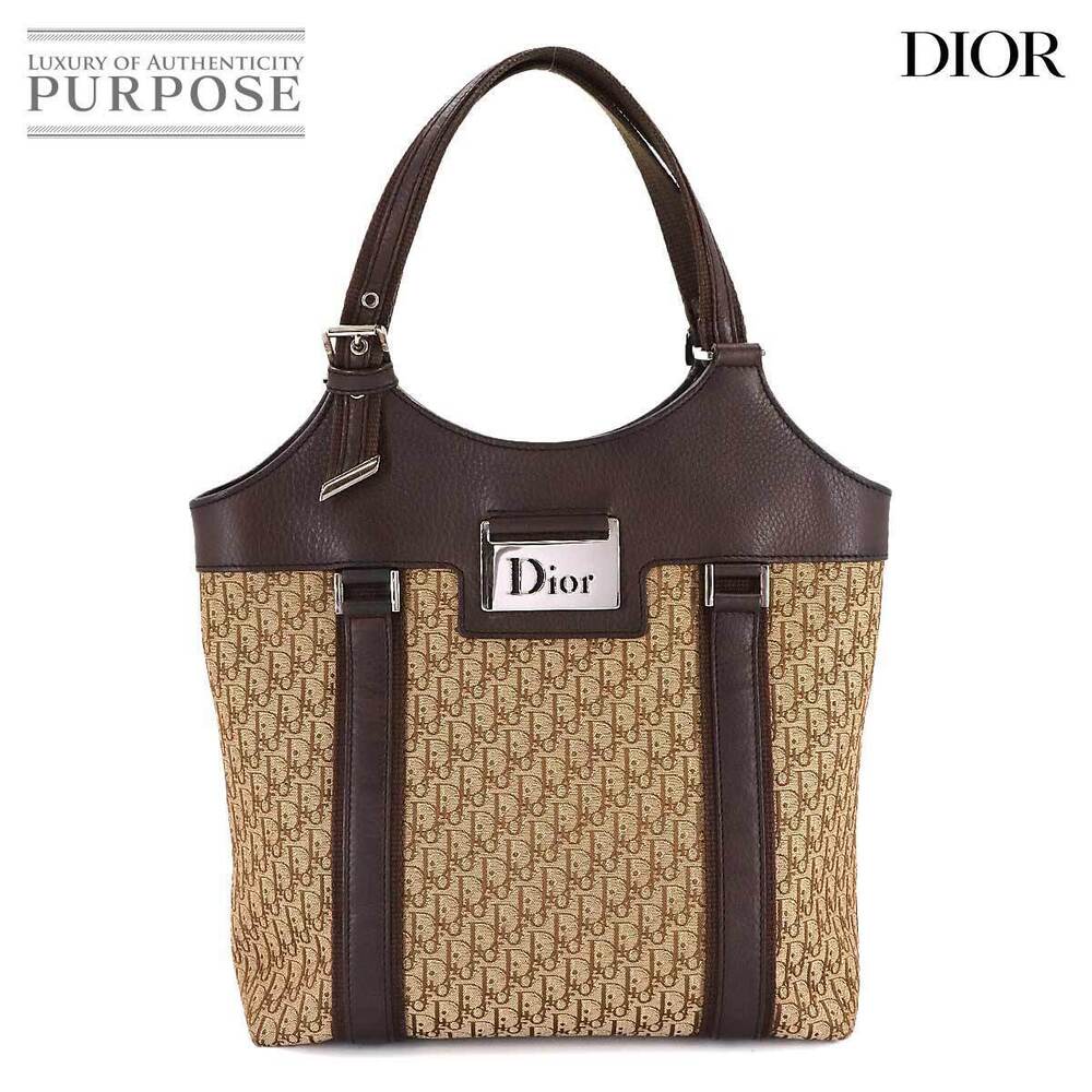 Christian Dior Diorissimo Street Trotter Tote Bag Canvas Leather Brown